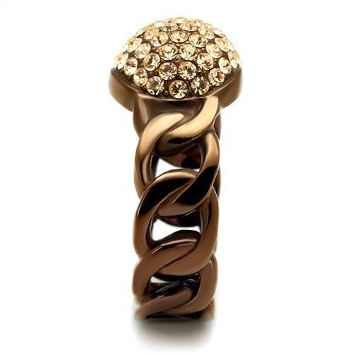 TK2965 - IP Coffee light Stainless Steel Ring with Top Grade Crystal  in Light Peach-3