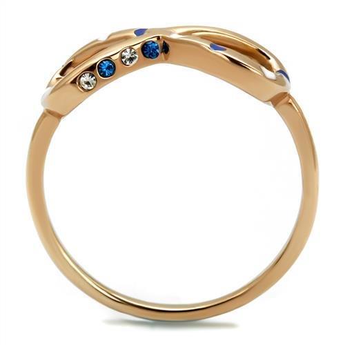 TK2966 - IP Rose Gold(Ion Plating) Stainless Steel Ring with Top Grade Crystal  in Sapphire-2
