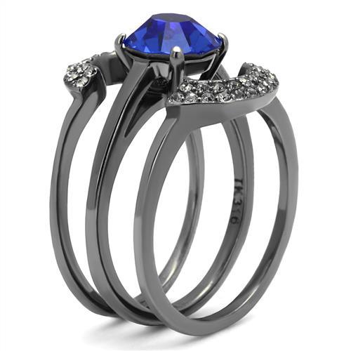 TK2969 - IP Light Black  (IP Gun) Stainless Steel Ring with Top Grade Crystal  in Sapphire-3
