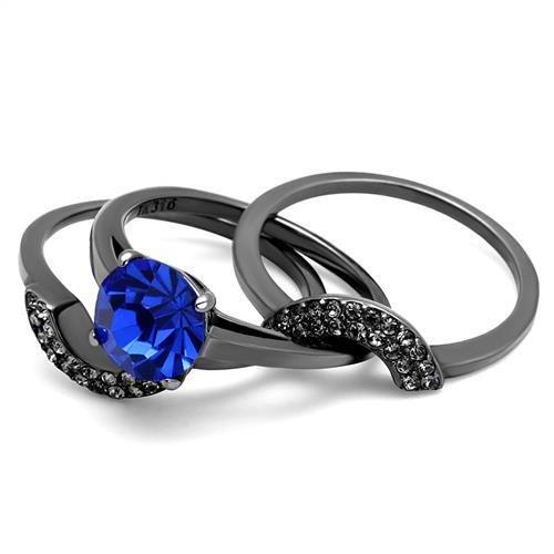 TK2969 - IP Light Black  (IP Gun) Stainless Steel Ring with Top Grade Crystal  in Sapphire-4