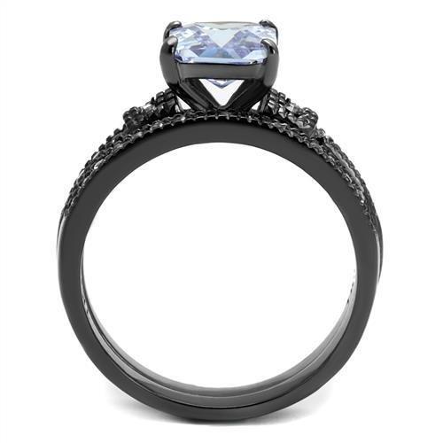 TK2970 - IP Light Black  (IP Gun) Stainless Steel Ring with AAA Grade CZ  in Light Amethyst-2