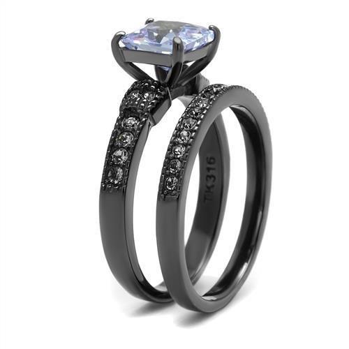 TK2970 - IP Light Black  (IP Gun) Stainless Steel Ring with AAA Grade CZ  in Light Amethyst-3