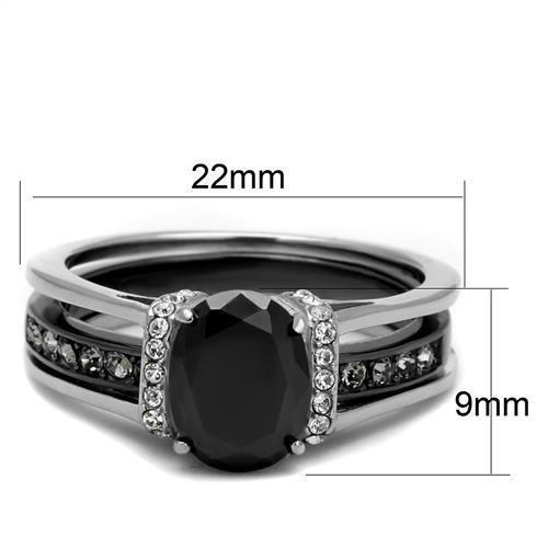 TK2971 - Two-Tone IP Black Stainless Steel Ring with Synthetic Synthetic Glass in Jet-1