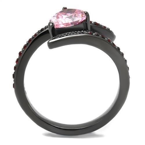 TK2972 - IP Light Black  (IP Gun) Stainless Steel Ring with AAA Grade CZ  in Rose-2