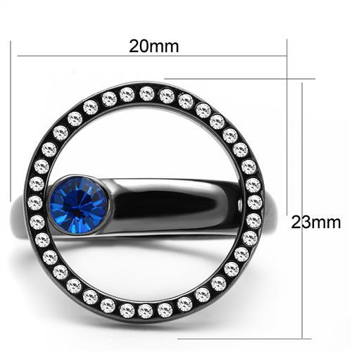 TK2974 - IP Light Black  (IP Gun) Stainless Steel Ring with Top Grade Crystal  in Capri Blue-1