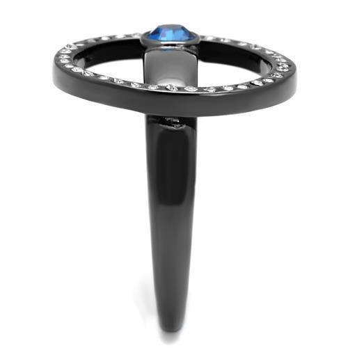 TK2974 - IP Light Black  (IP Gun) Stainless Steel Ring with Top Grade Crystal  in Capri Blue-3