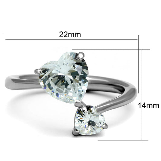 TK2981 - High polished (no plating) Stainless Steel Ring with AAA Grade CZ  in Clear-1