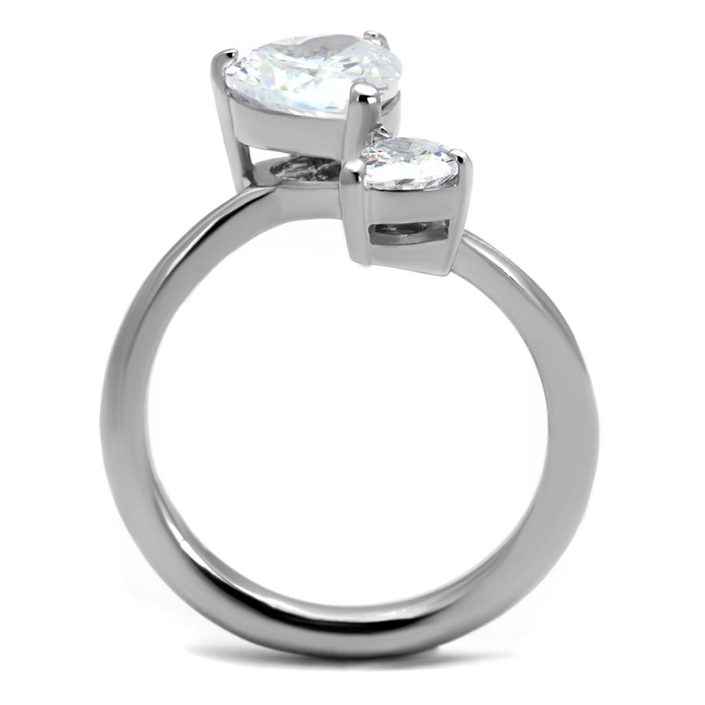 TK2981 - High polished (no plating) Stainless Steel Ring with AAA Grade CZ  in Clear-2