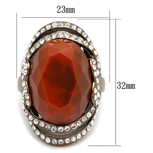 TK2984 - IP Coffee light Stainless Steel Ring with Synthetic Synthetic Stone in Orange-1
