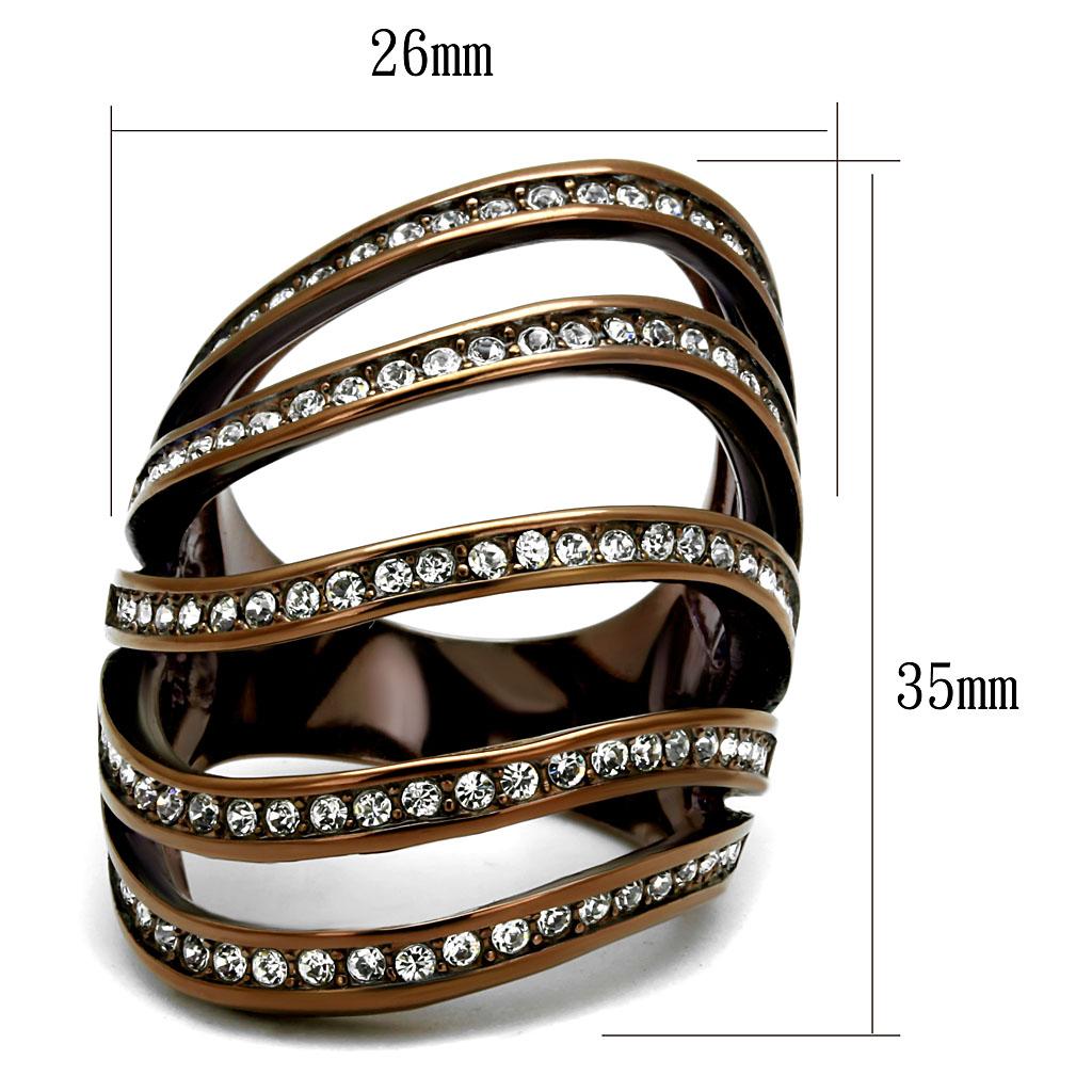 TK2985 - IP Coffee light Stainless Steel Ring with Top Grade Crystal  in Clear-1