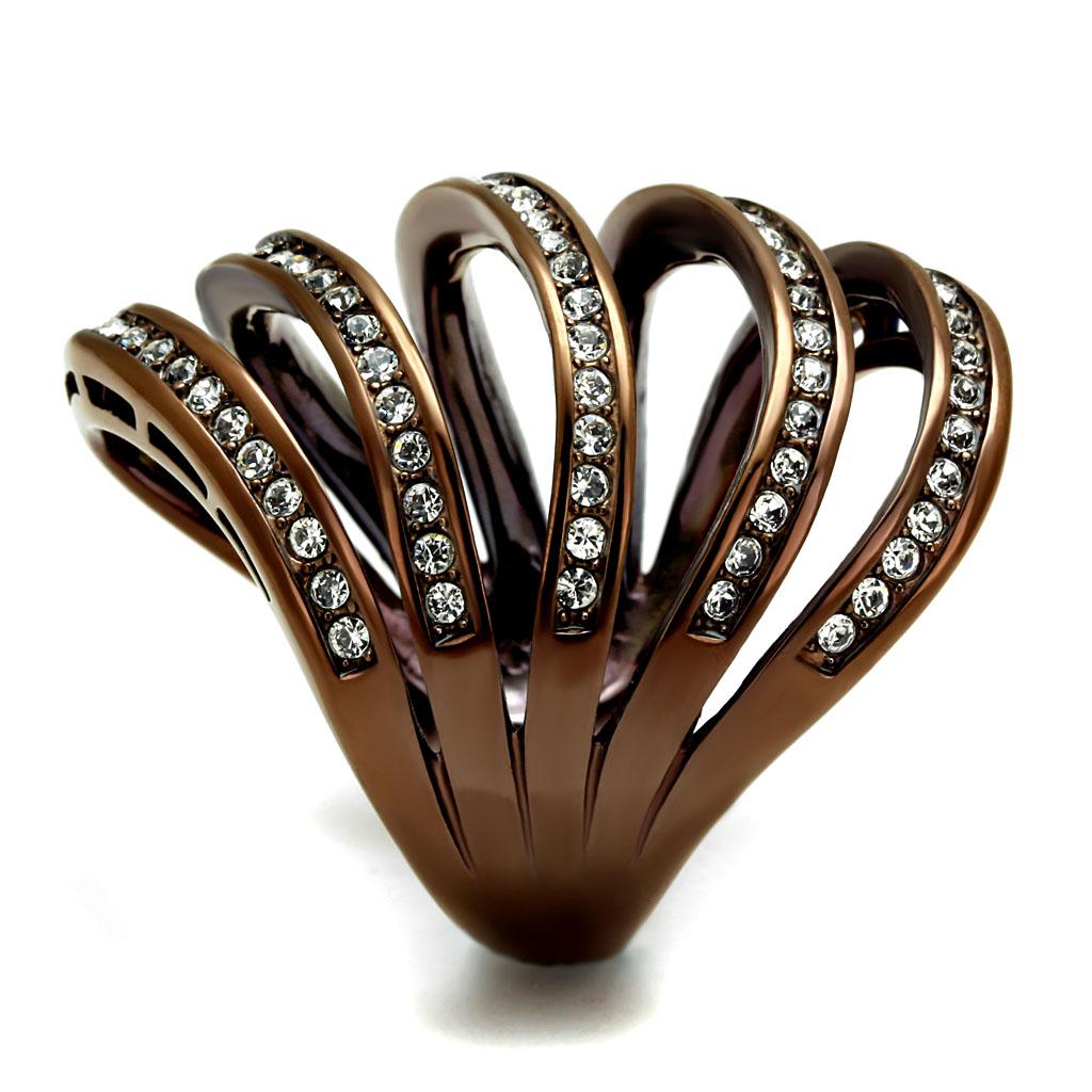 TK2985 - IP Coffee light Stainless Steel Ring with Top Grade Crystal  in Clear-3