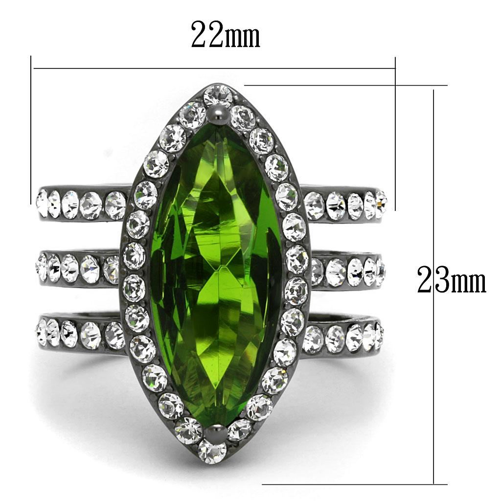 TK2989 - IP Light Black  (IP Gun) Stainless Steel Ring with Synthetic Synthetic Glass in Peridot-1