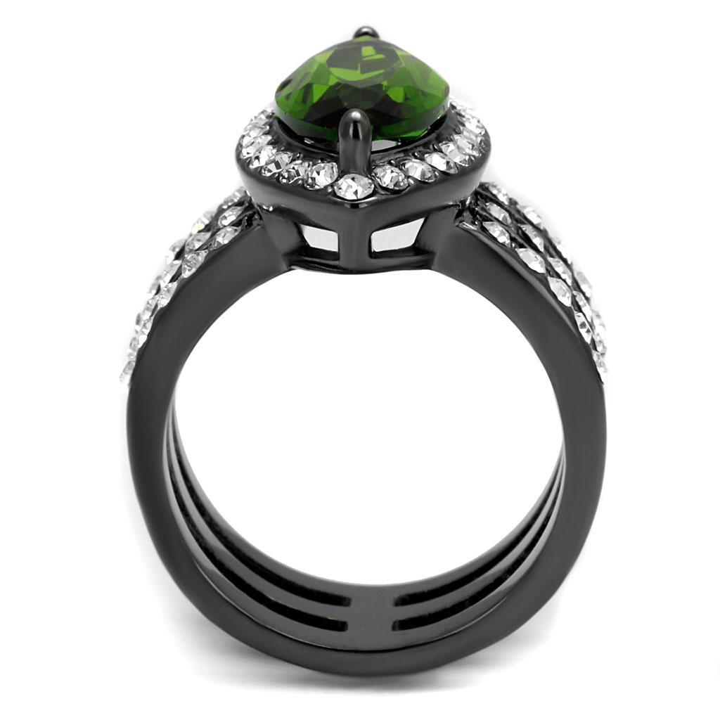 TK2989 - IP Light Black  (IP Gun) Stainless Steel Ring with Synthetic Synthetic Glass in Peridot-2