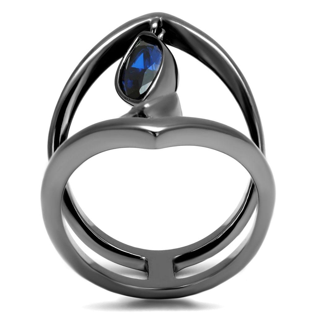 TK2990 - IP Light Black  (IP Gun) Stainless Steel Ring with Synthetic Spinel in London Blue-2
