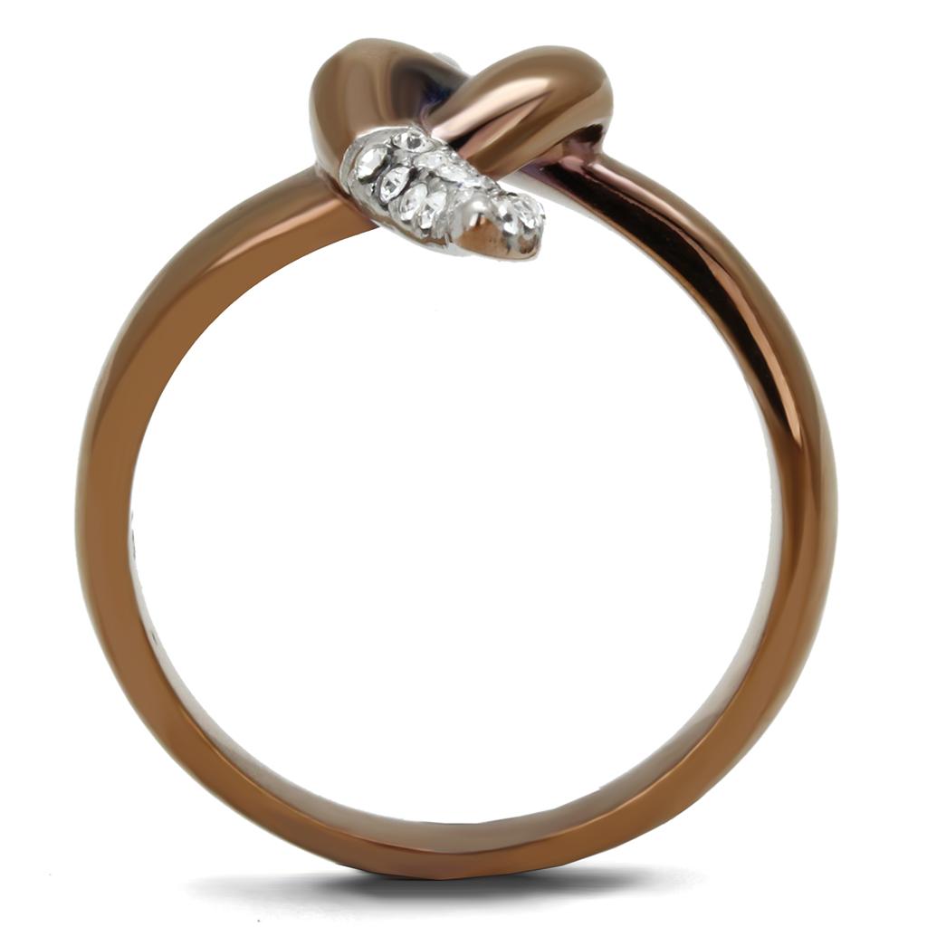 TK2991 - Two Tone IP Light Brown (IP Light coffee) Stainless Steel Ring with Top Grade Crystal  in Clear-2
