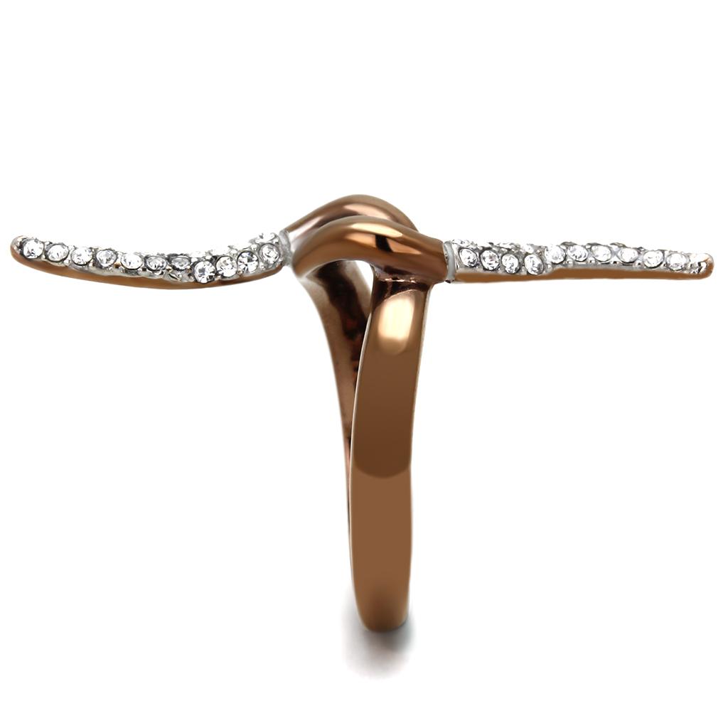 TK2991 - Two Tone IP Light Brown (IP Light coffee) Stainless Steel Ring with Top Grade Crystal  in Clear-3