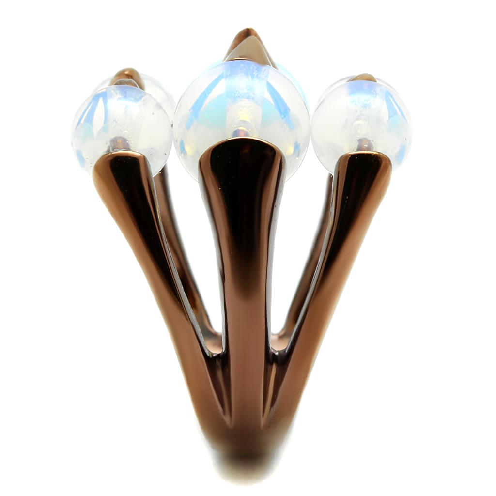 TK2992 - IP Coffee light Stainless Steel Ring with Synthetic Synthetic Glass in White-3