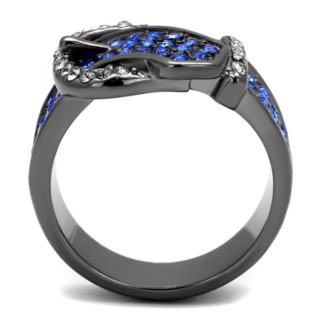 TK2995 - IP Light Black  (IP Gun) Stainless Steel Ring with Top Grade Crystal  in Multi Color-2