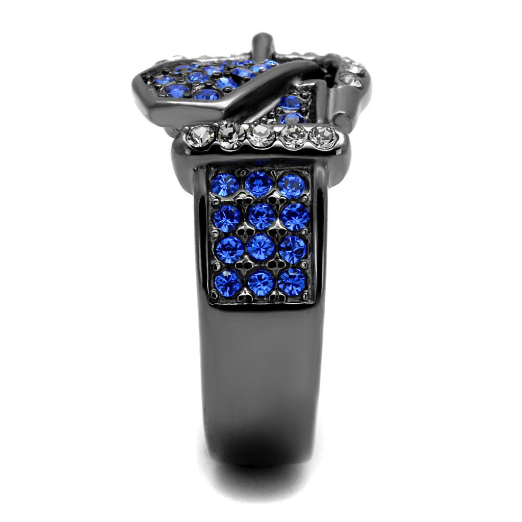 TK2995 - IP Light Black  (IP Gun) Stainless Steel Ring with Top Grade Crystal  in Multi Color-3