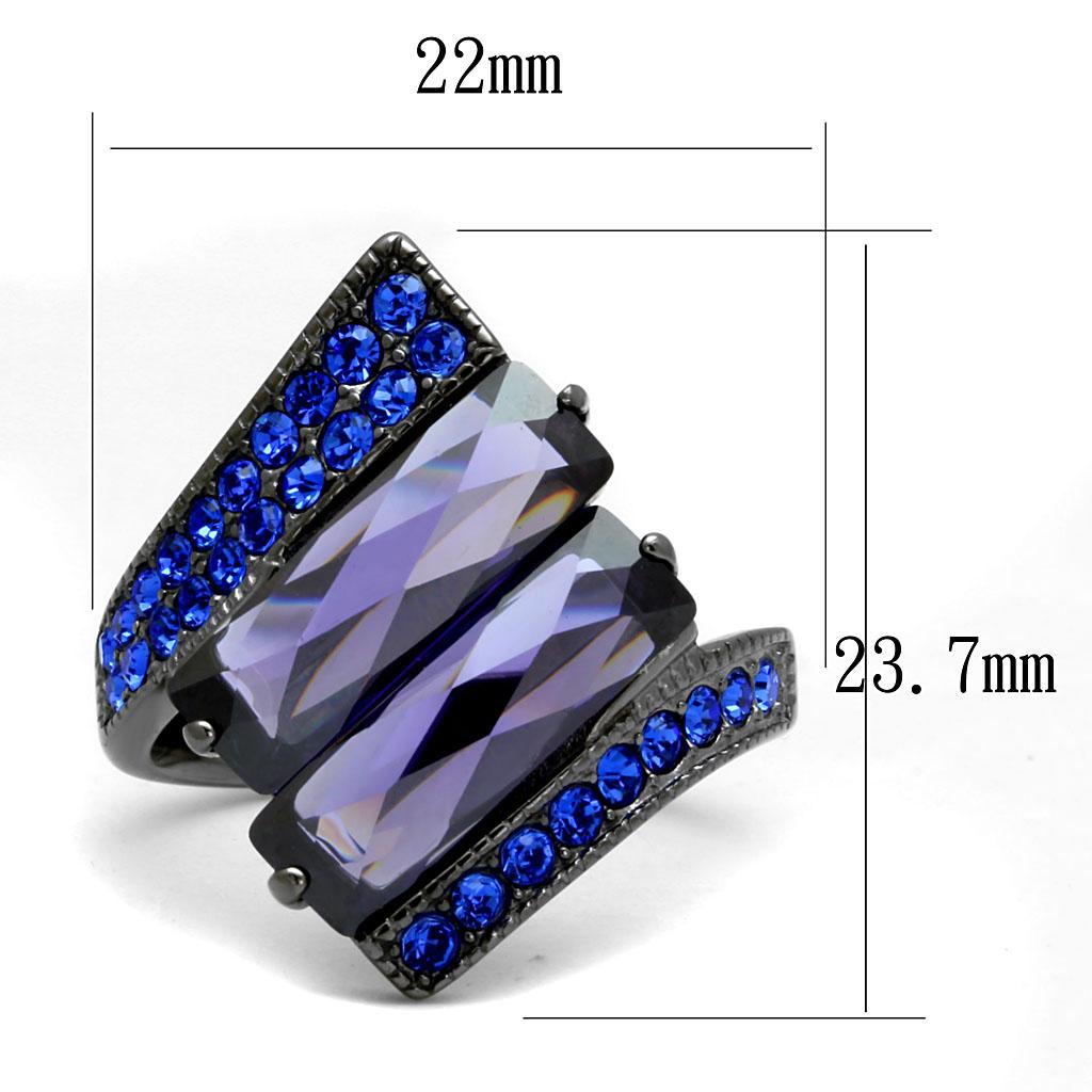 TK2996 - IP Light Black  (IP Gun) Stainless Steel Ring with AAA Grade CZ  in Tanzanite-1