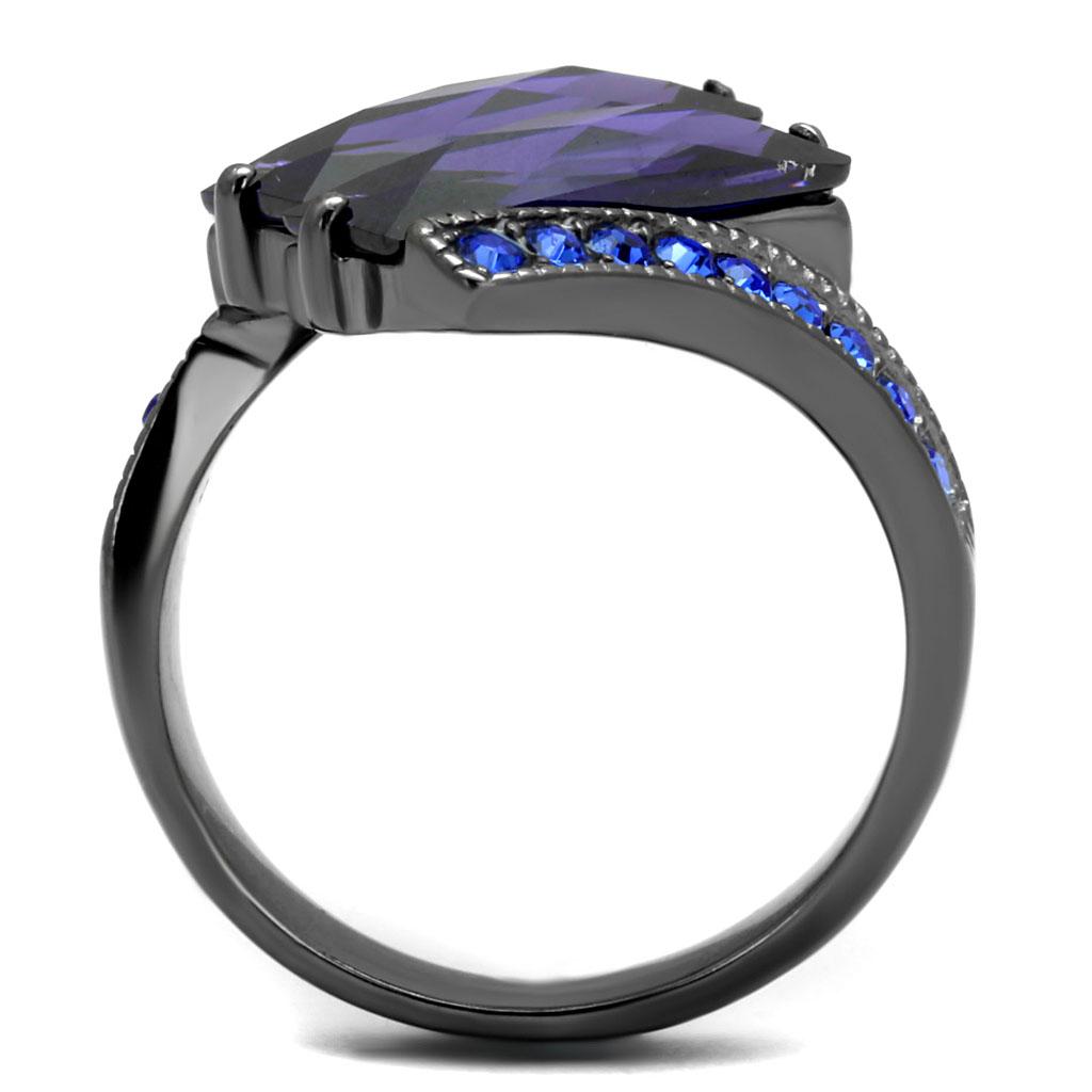 TK2996 - IP Light Black  (IP Gun) Stainless Steel Ring with AAA Grade CZ  in Tanzanite-2