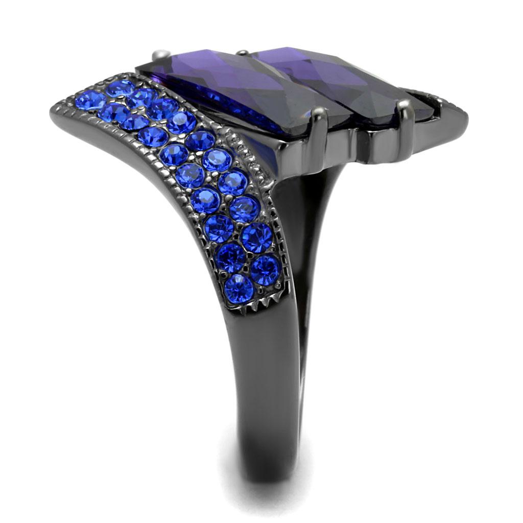 TK2996 - IP Light Black  (IP Gun) Stainless Steel Ring with AAA Grade CZ  in Tanzanite-3