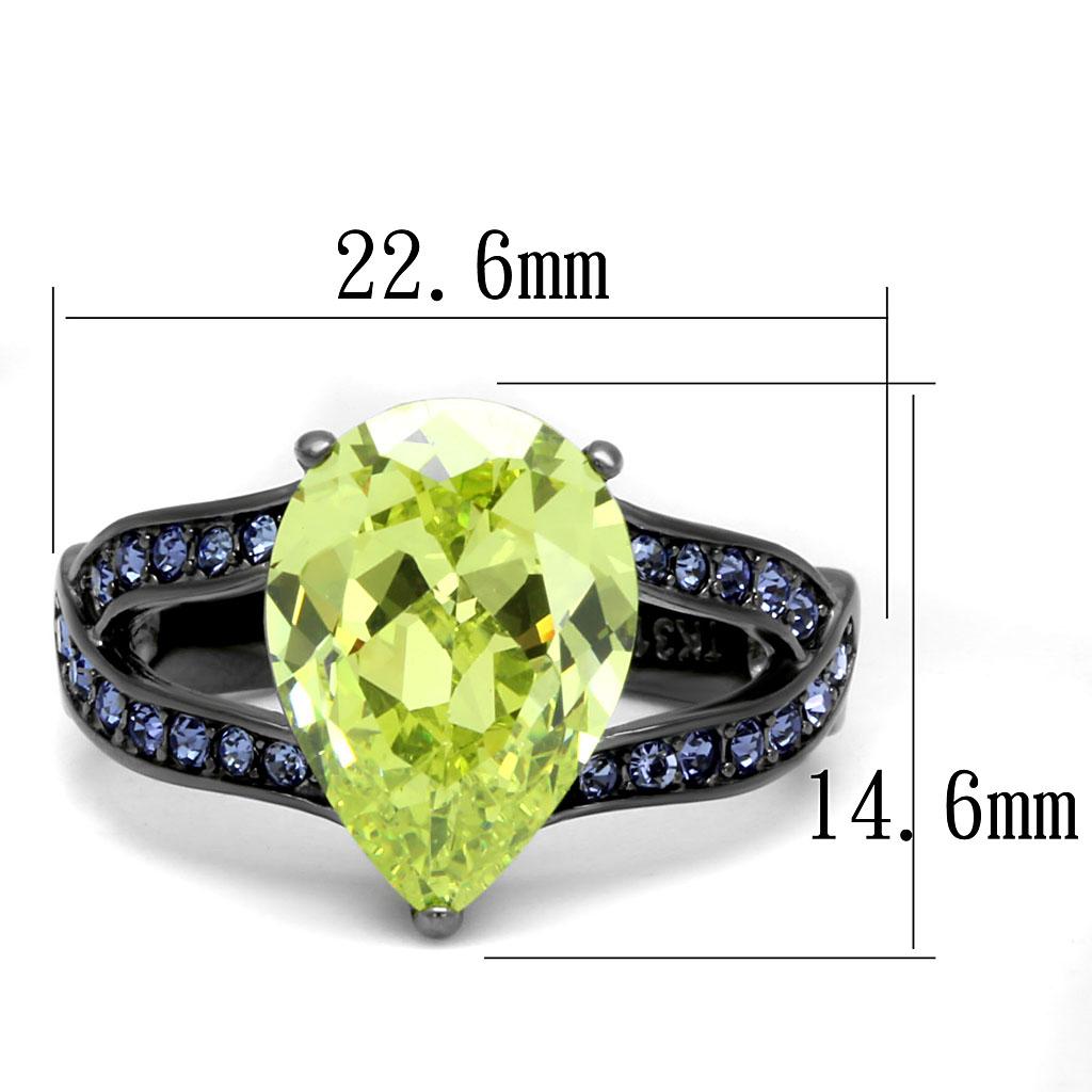 TK2997 - IP Light Black  (IP Gun) Stainless Steel Ring with AAA Grade CZ  in Apple Green color-1