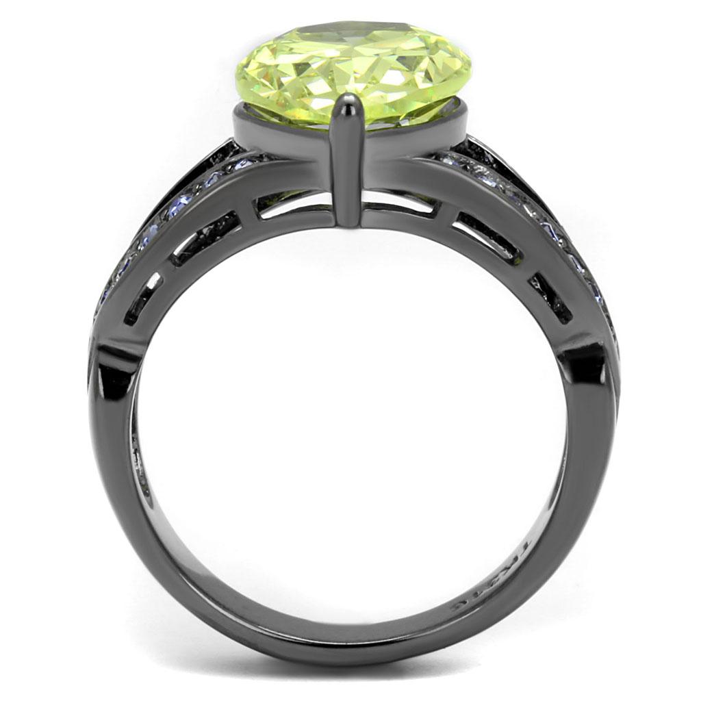 TK2997 - IP Light Black  (IP Gun) Stainless Steel Ring with AAA Grade CZ  in Apple Green color-2