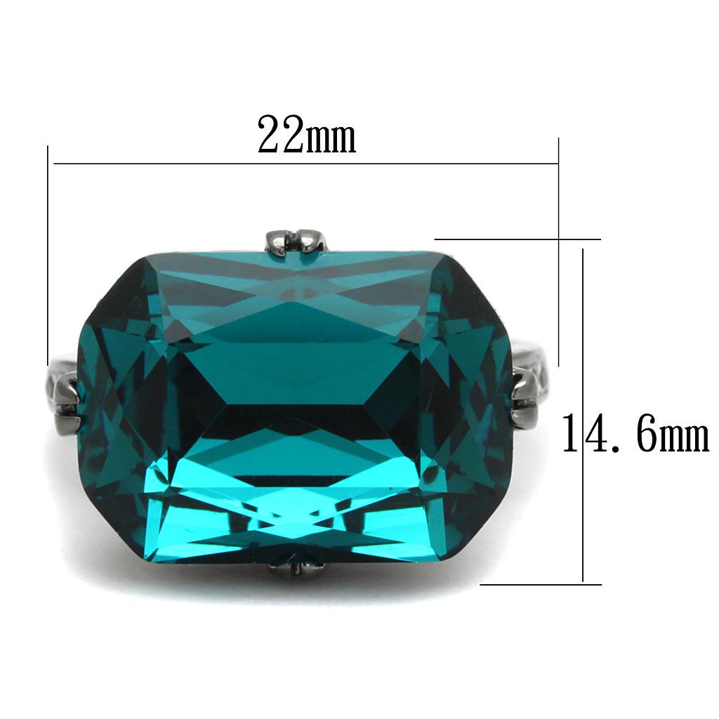 TK2998 - IP Light Black  (IP Gun) Stainless Steel Ring with Top Grade Crystal  in Blue Zircon-1