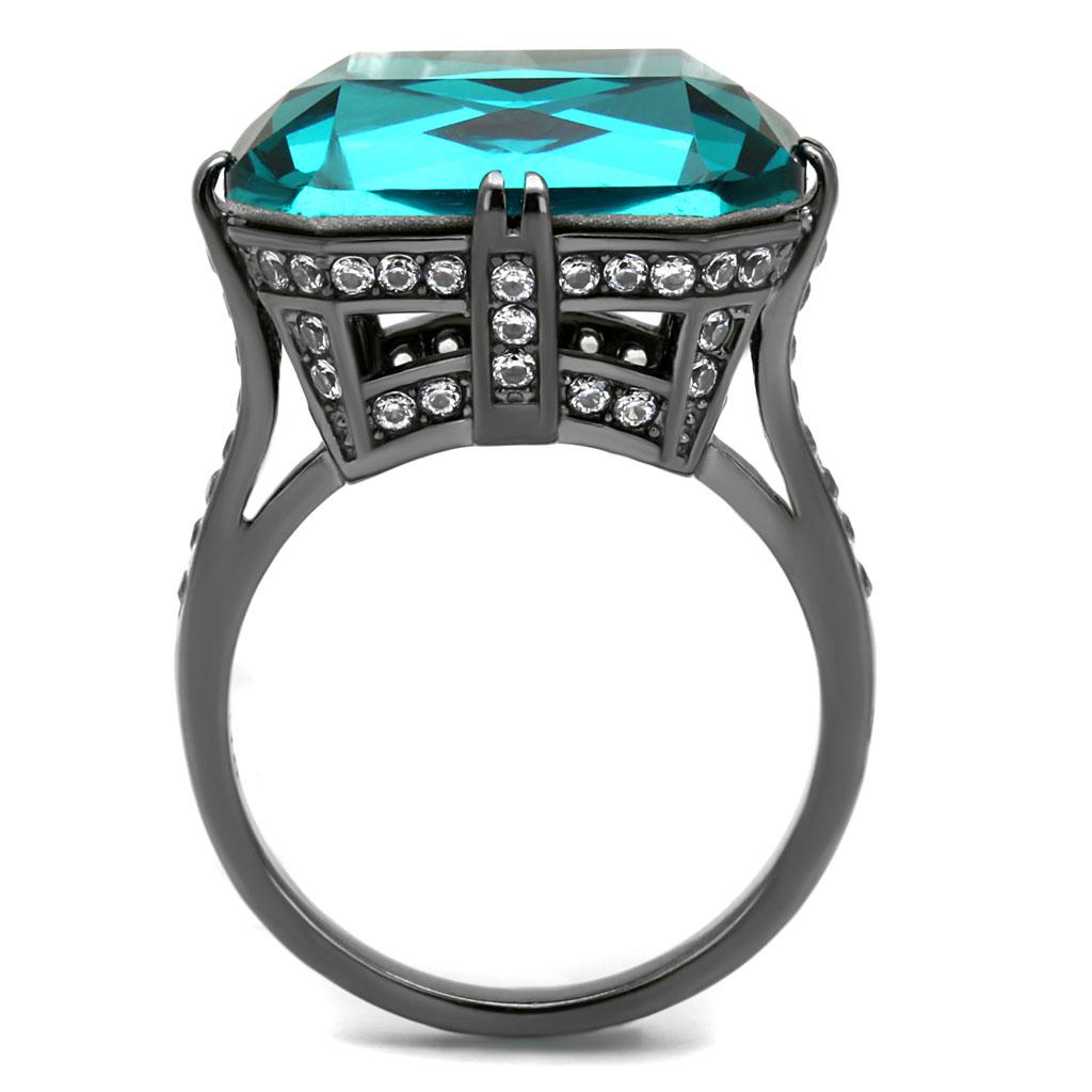 TK2998 - IP Light Black  (IP Gun) Stainless Steel Ring with Top Grade Crystal  in Blue Zircon-2