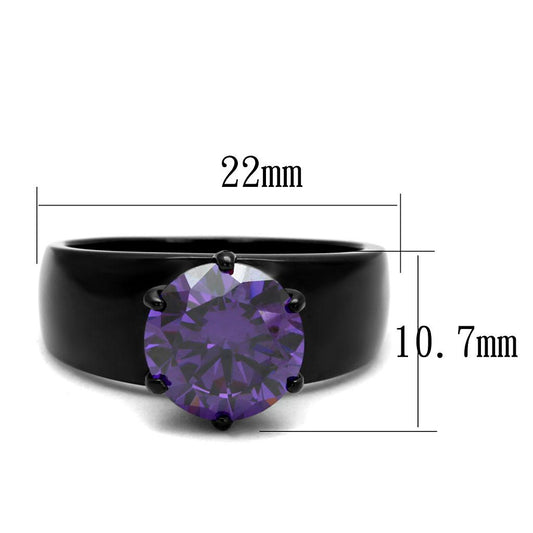 TK2999 - IP Black(Ion Plating) Stainless Steel Ring with AAA Grade CZ  in Amethyst-1