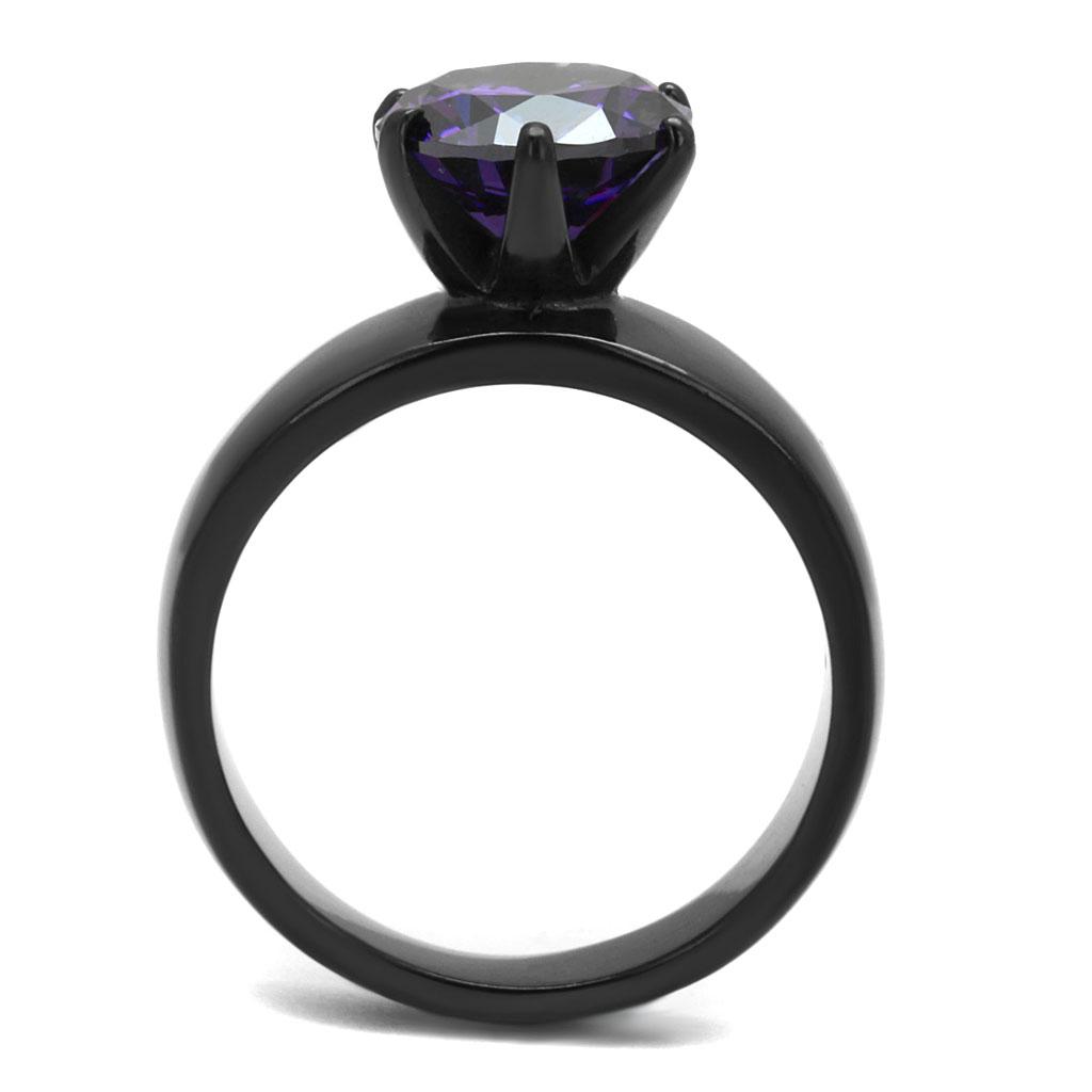 TK2999 - IP Black(Ion Plating) Stainless Steel Ring with AAA Grade CZ  in Amethyst-2