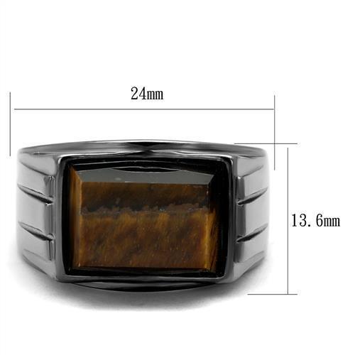 TK3001 - IP Light Black  (IP Gun) Stainless Steel Ring with Synthetic Tiger Eye in Topaz-1