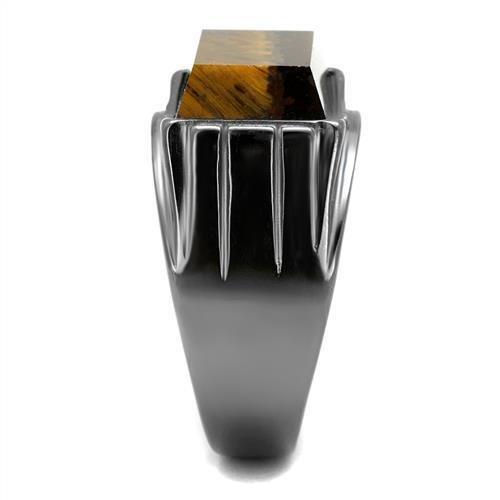 TK3001 - IP Light Black  (IP Gun) Stainless Steel Ring with Synthetic Tiger Eye in Topaz-3