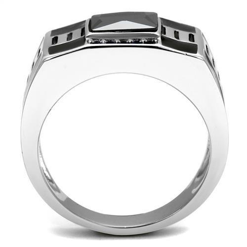 TK3002 - High polished (no plating) Stainless Steel Ring with AAA Grade CZ  in Black Diamond-2