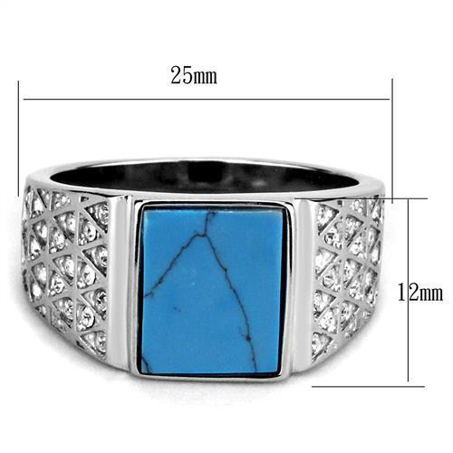 TK3004 - High polished (no plating) Stainless Steel Ring with Synthetic Turquoise in Sea Blue-1