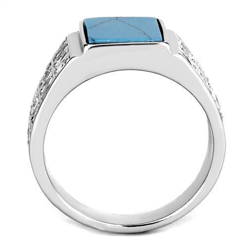 TK3004 - High polished (no plating) Stainless Steel Ring with Synthetic Turquoise in Sea Blue-2
