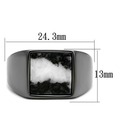TK3005 - IP Light Black  (IP Gun) Stainless Steel Ring with Semi-Precious Zebra Jasper in Gray-1
