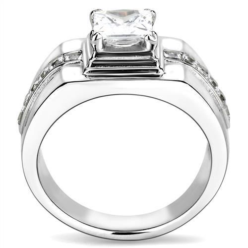 TK3011 - High polished (no plating) Stainless Steel Ring with AAA Grade CZ  in Clear-2