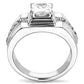 TK3011 - High polished (no plating) Stainless Steel Ring with AAA Grade CZ  in Clear-2