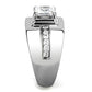 TK3011 - High polished (no plating) Stainless Steel Ring with AAA Grade CZ  in Clear-3