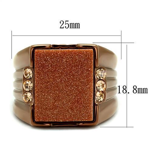 TK3015 - IP Coffee light Stainless Steel Ring with Semi-Precious Gold Sand Stone in Siam-1