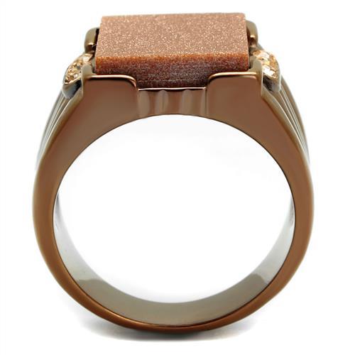 TK3015 - IP Coffee light Stainless Steel Ring with Semi-Precious Gold Sand Stone in Siam-2