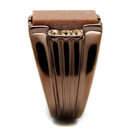 TK3015 - IP Coffee light Stainless Steel Ring with Semi-Precious Gold Sand Stone in Siam-3