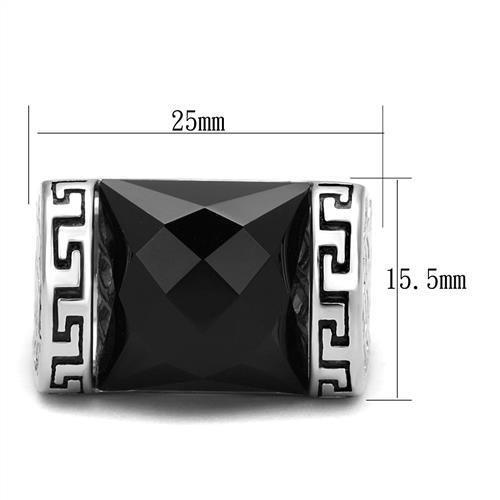 TK3016 - High polished (no plating) Stainless Steel Ring with Synthetic Onyx in Jet-1