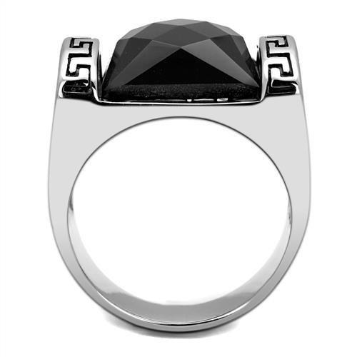 TK3016 - High polished (no plating) Stainless Steel Ring with Synthetic Onyx in Jet-2
