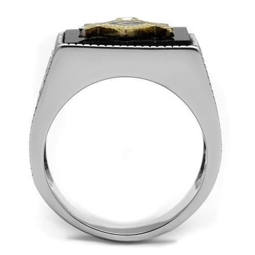 TK3018 - Two-Tone IP Gold (Ion Plating) Stainless Steel Ring with Semi-Precious Agate in Jet-2