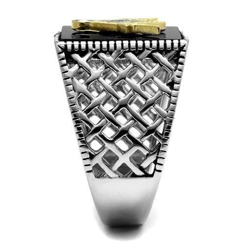 TK3018 - Two-Tone IP Gold (Ion Plating) Stainless Steel Ring with Semi-Precious Agate in Jet-3