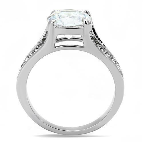 TK3020 - High polished (no plating) Stainless Steel Ring with AAA Grade CZ  in Clear-2