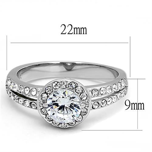 TK3021 - High polished (no plating) Stainless Steel Ring with AAA Grade CZ  in Clear-1